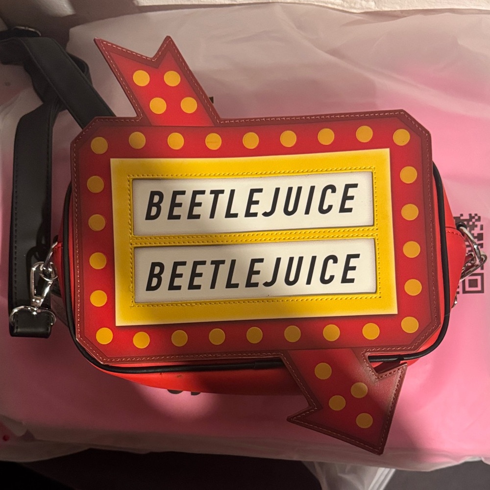 Loungefly Beetlejuice Glow Graveyard Sign Crossbody Bag